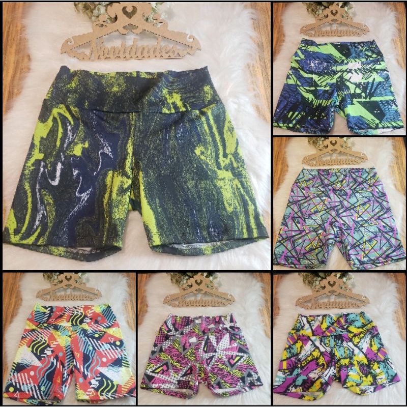 Short Bermuda Feminino Academia Fitness Estampado Liso Suplex Cós Médio/Alto.