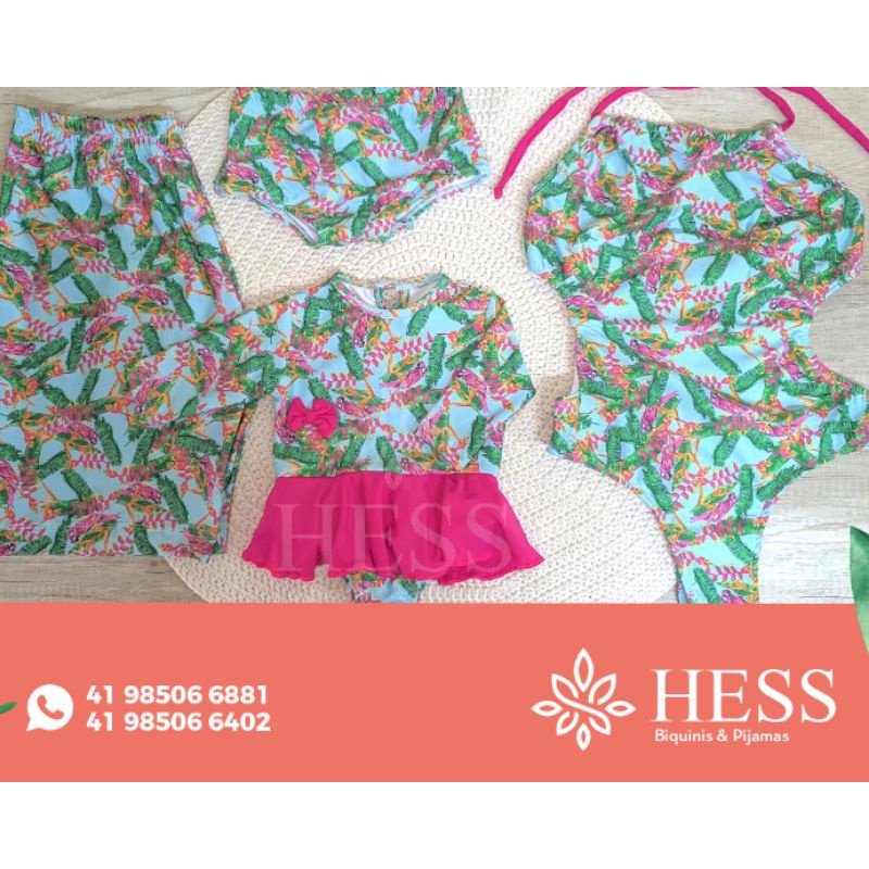 Kit Família Moda Praia / Biquíni Mãe Sunga Infantil Shorts Masculino / Traje de Banho Família
