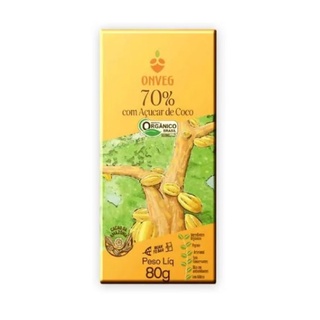 Chocolate Vegano Orgânico 70% Cacau Com Açucar De Coco Onveg 80g