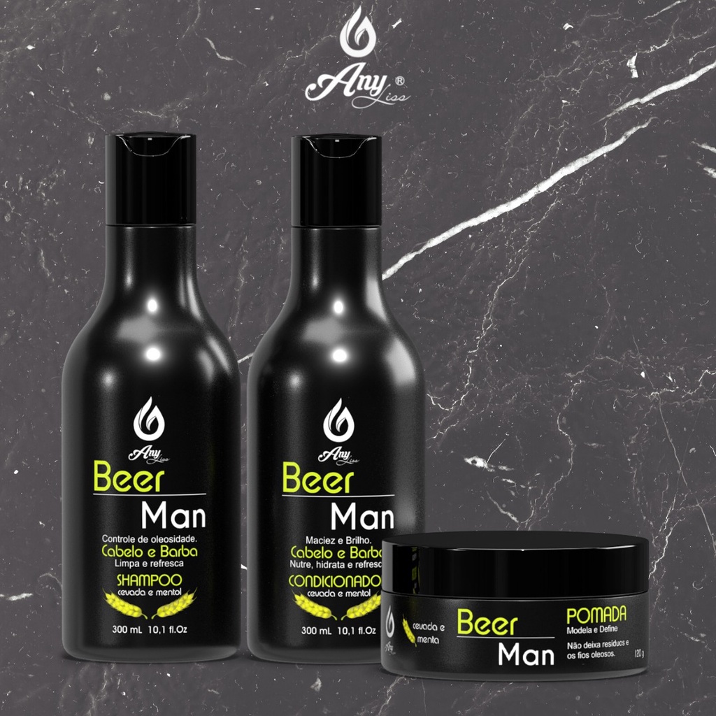 Kit Capilar Masculino Cabelo e Barba Beer Man - Any Liss (Shampoo, Condicionador e Pomada)