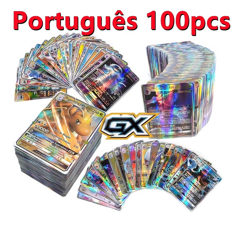 Kit de 100 Cartas Pokémon BRILHANTE Carta Pokémon VMAX/GX Português