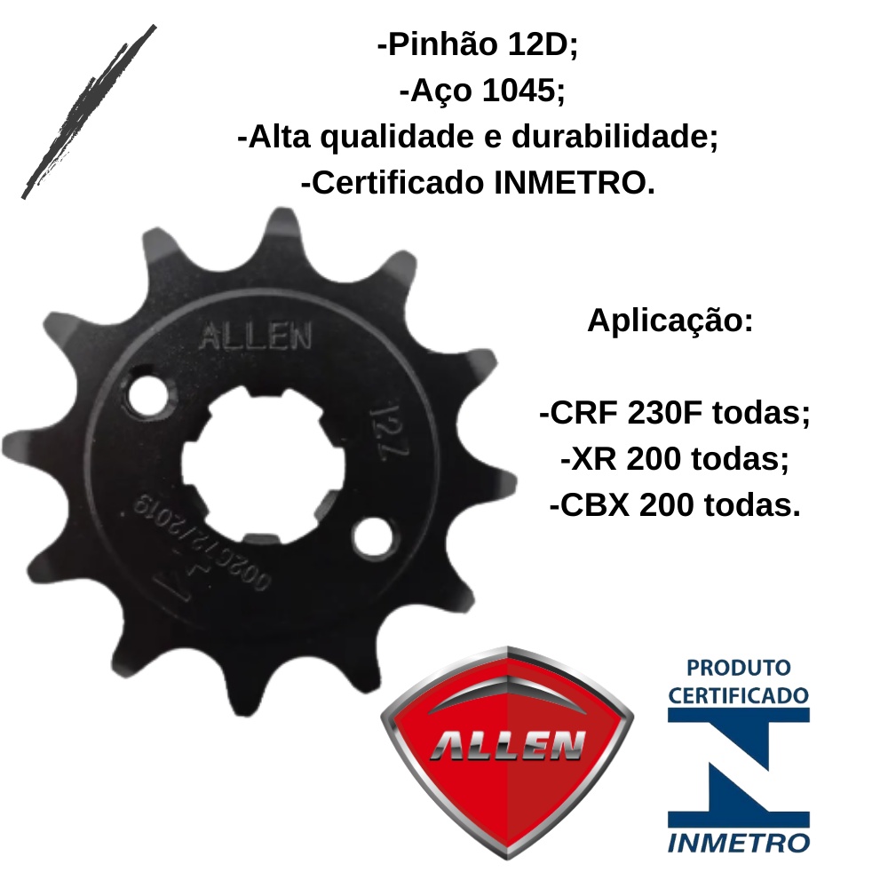 Pinhão 11d 12d dentes crf230 crf230f  xr200 honda original allen passe 520 pião