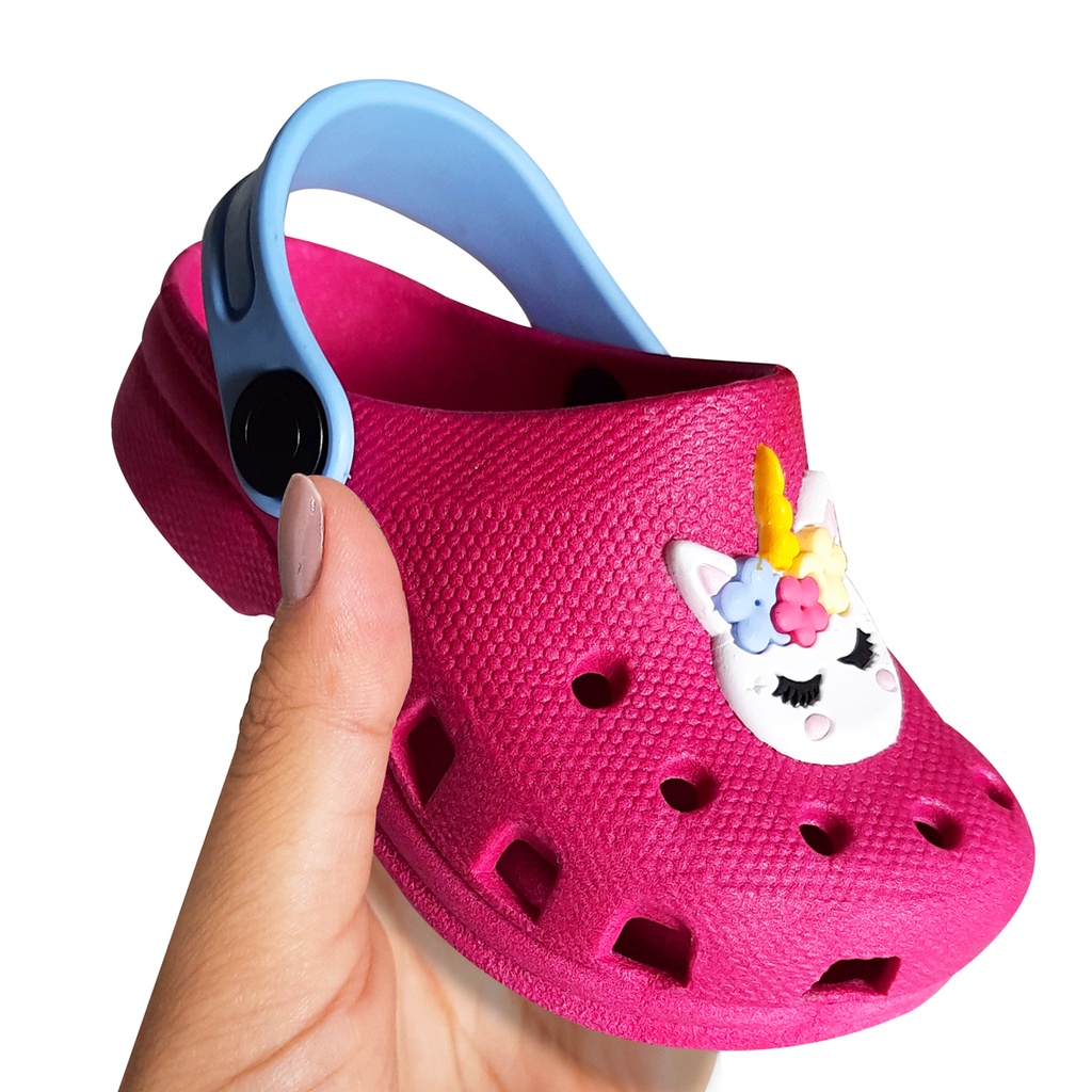 Sandália Infantil Menina Unicórnio Original modelo Babuche tipo Crocs Cor  Pink com Azul Bebê Promoção | Shopee Brasil