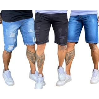 Kit 3 Bermudas Masculinas Jeans Lisas Coleção Nova lançamento