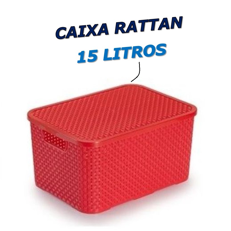 1 Caixa Rattan 15 Litros Caixa Organizadora Cesto Com Tampa Empilhável Caixa Rosa/Melancia