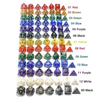 Kit De 7 Dados Para Rpg Perolizados ou Translúcidos  DnD  D&D Conjunto,  jogo de dados 07 peças/Kit D4 D6 D8 D10 D10% D12 D20