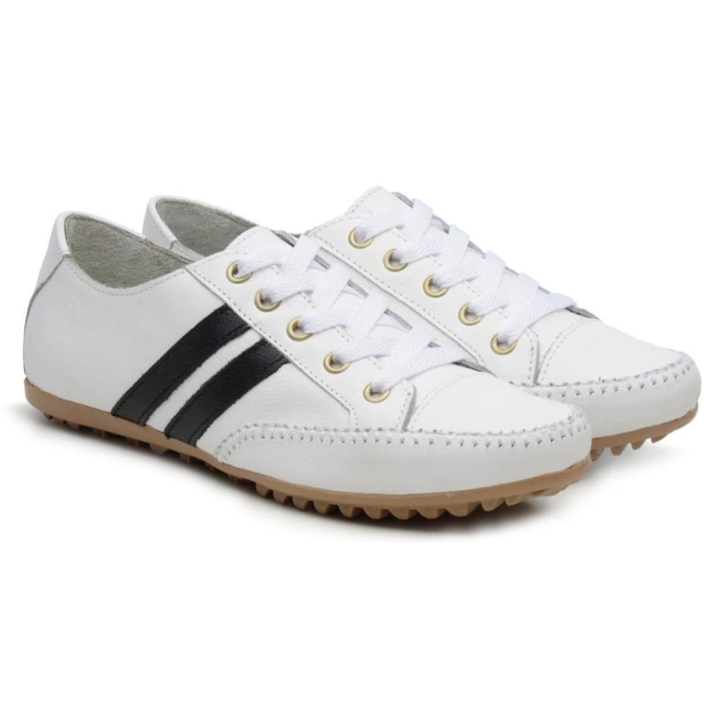 Tênis Feminino Sapatênis Mocassim Mocatênis Couro Legítimo Branco Tamanho Especial do 33 AO 42