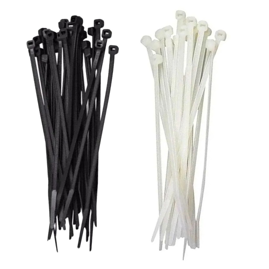 100 Cintas Plásticas Abraçadeira Nylon Enforca Gato Preto/Branco - Várias Medidas