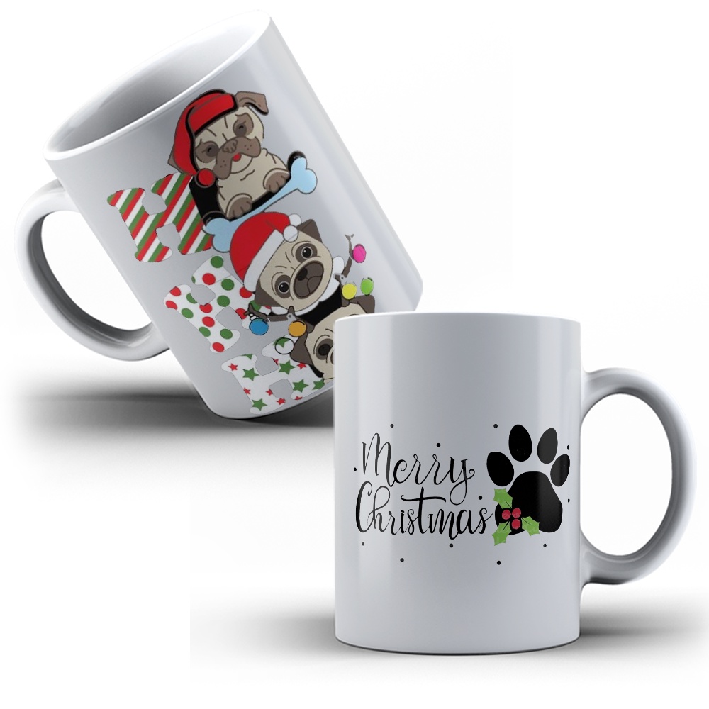 Caneca Porcelana Personalizada Pug Cachorro Dog Pet Feliz Natal Presente Amigo Oculto
