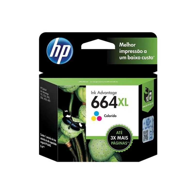 Cartucho Hp 664 Xl Colorido Original HP DeskJet 1115, HP DeskJet 2136 All-in-One, HP DeskJet Ink Advantage 2676, HP DeskJet 3636 All-in-One, HP DeskJet 3836 All-in-One, HP DeskJet 4536 All-in-One, HP DeskJet 4676 All-in-One
