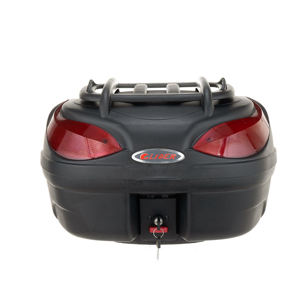 Bauleto Para Moto 48 Litros Vermelho + Grade Externa e Base