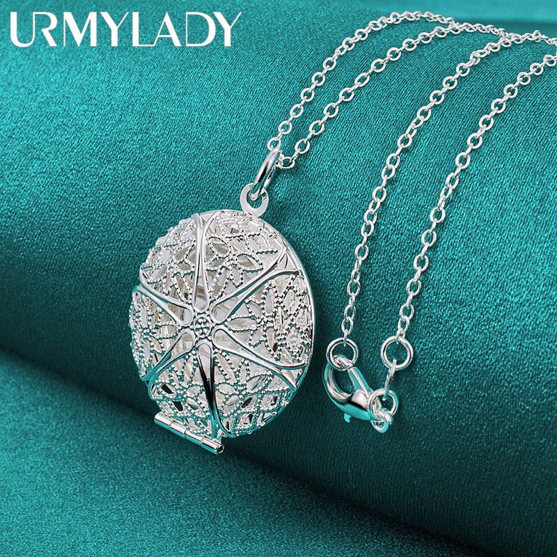 URMYLADY 925 Sterling Silver Round Moldura Pingente De 16-30 Polegadas Corrente De Colar Para Noivado Feminino Jóias Charmosas