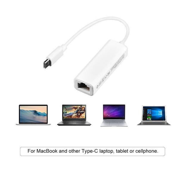 Adaptador de Rede USB-C para RJ45 Ethernet 10/100 Internet Cabo - Computador PC Desktop Notebook Chromebook Macbook