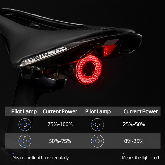 ROCKBROS Bicicleta Inteligente Auto Freio Sensing Luz IPx6 Carregamento LED Ciclismo Taillight Lanterna Traseira Da À Prova D'água Acessórios · foto 2