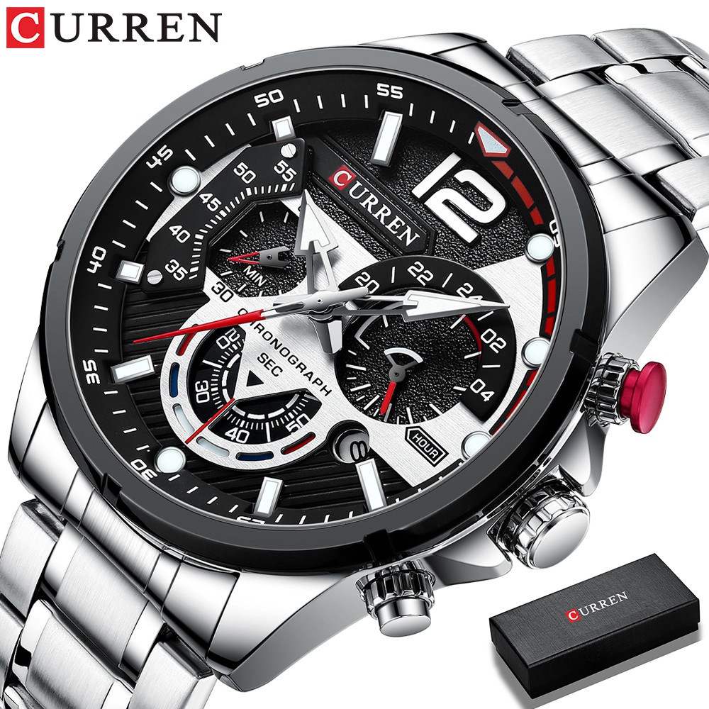 CURREN Verdadeiro Relógio Masculino De Três Olhos Com Temporizador De Quartzo De Luxo Em Aço Inoxidável Luminous Waterproof 8395 B em Oferta na Shopee