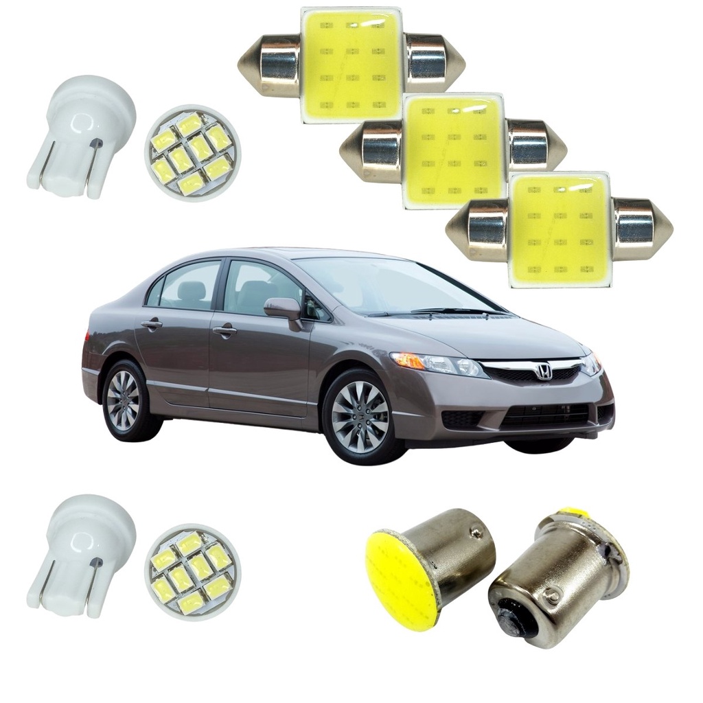 Kit Lâmpadas Led Super Branca Cob Luz Teto Placa Ré 1 Polo Farolete Honda New Civic 2006 à 2011