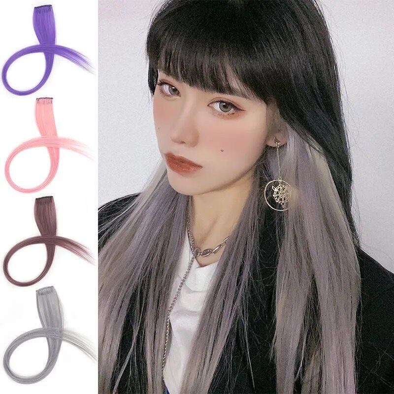 Mechas Coloridas 55cm Peruca Extensão De Cabelos Apliques De Mechas