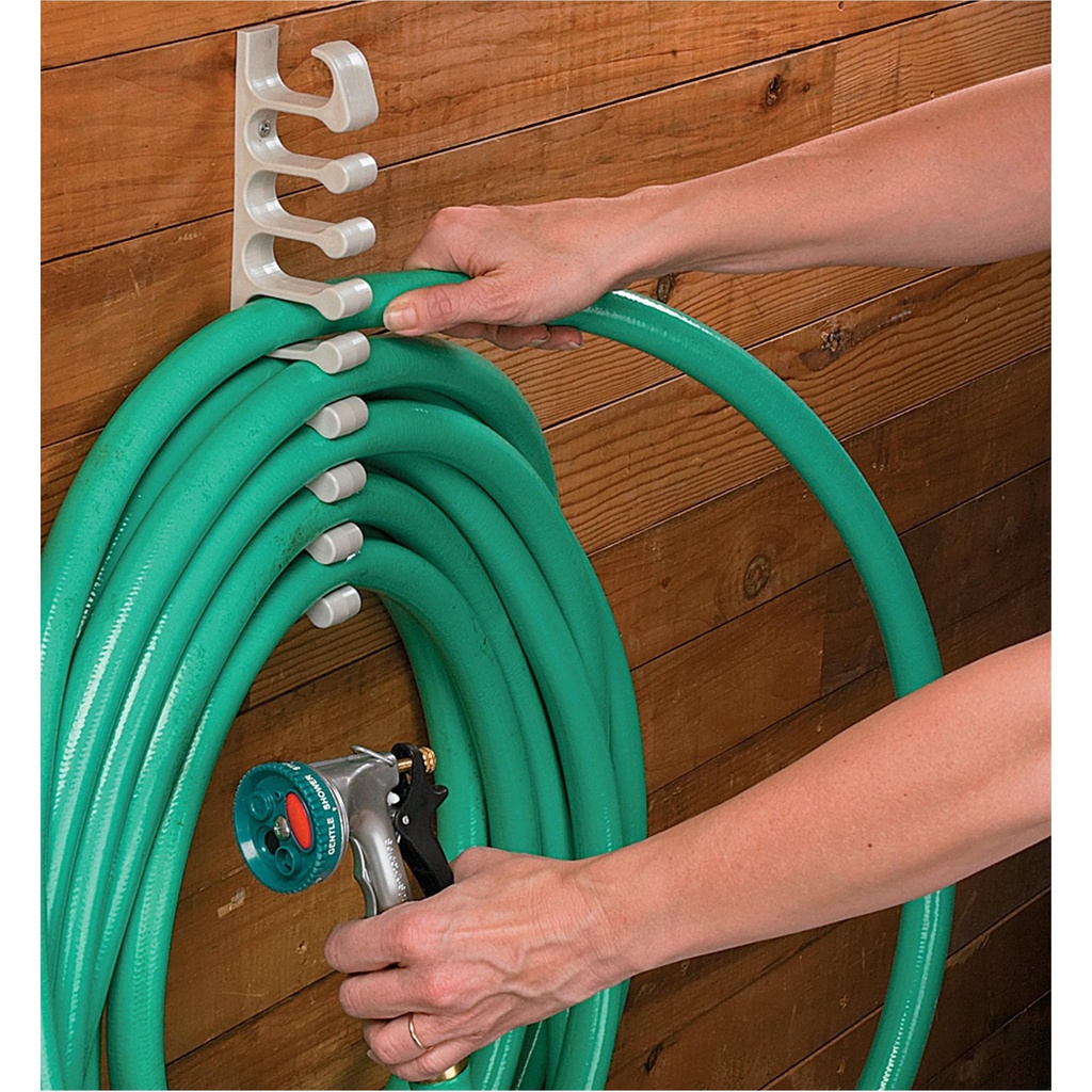 Suporte Prático Dupla Função Enrola Mangueira e Gancho Para Vassouras