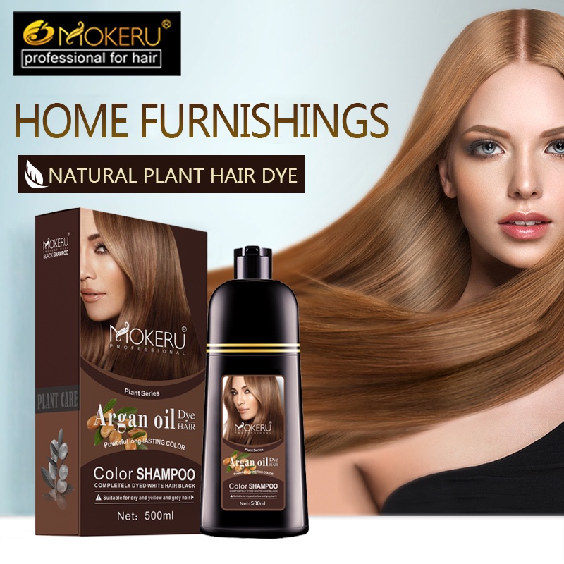 Mokeru 500ml Shampoo Tintura Para Cabelos Marrons Óleo De Argan Orgânico Natural De Longa Duração Mulher Fácil De Usar Em Casa