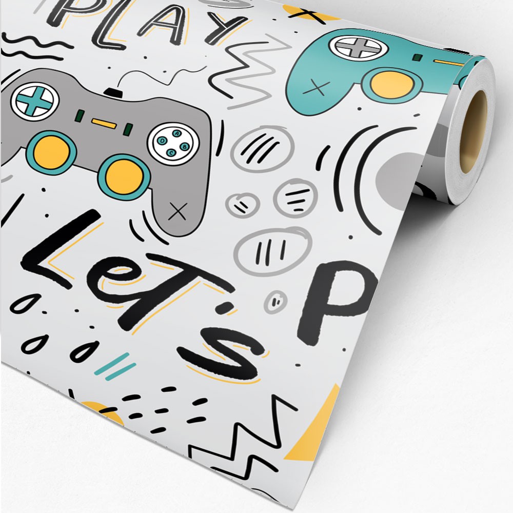 Papel de Parede Para Quarto Gamer Controles Bora Jogar Menino Decoração Infantil Fundo Claro Cinza em Oferta na Shopee