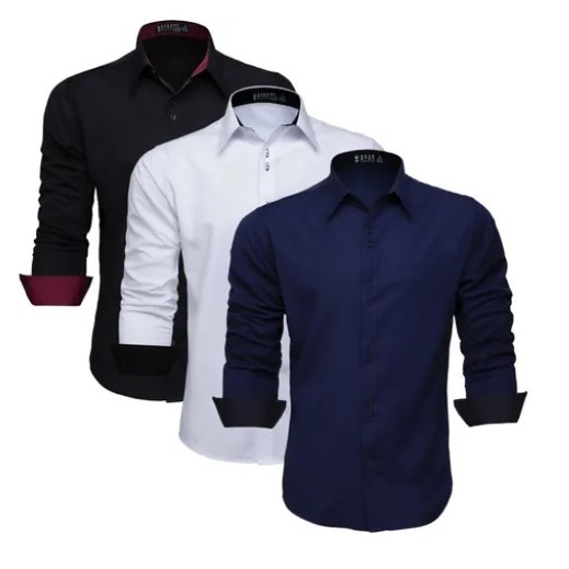 Kit 3 Camisas Social Slim Manga Longa Varias Cores