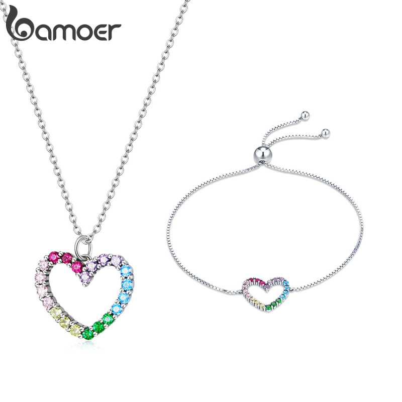 Bamoer Authentic Prata 925 Terno Colar Com Pingente & Bracelet Estilo Encantador Moda Jóias Para As Mulheres & Meninas Fit Presentes Zhs230 em Oferta na Shopee