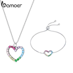 Bamoer Authentic Prata 925 Terno Colar Com Pingente & Bracelet Estilo Encantador Moda Jóias Para As Mulheres & Meninas Fit Presentes Zhs230