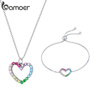 Bamoer Authentic Prata 925 Terno Colar Com Pingente & Bracelet Estilo Encantador Moda Jóias Para As Mulheres & Meninas Fit Presentes Zhs230