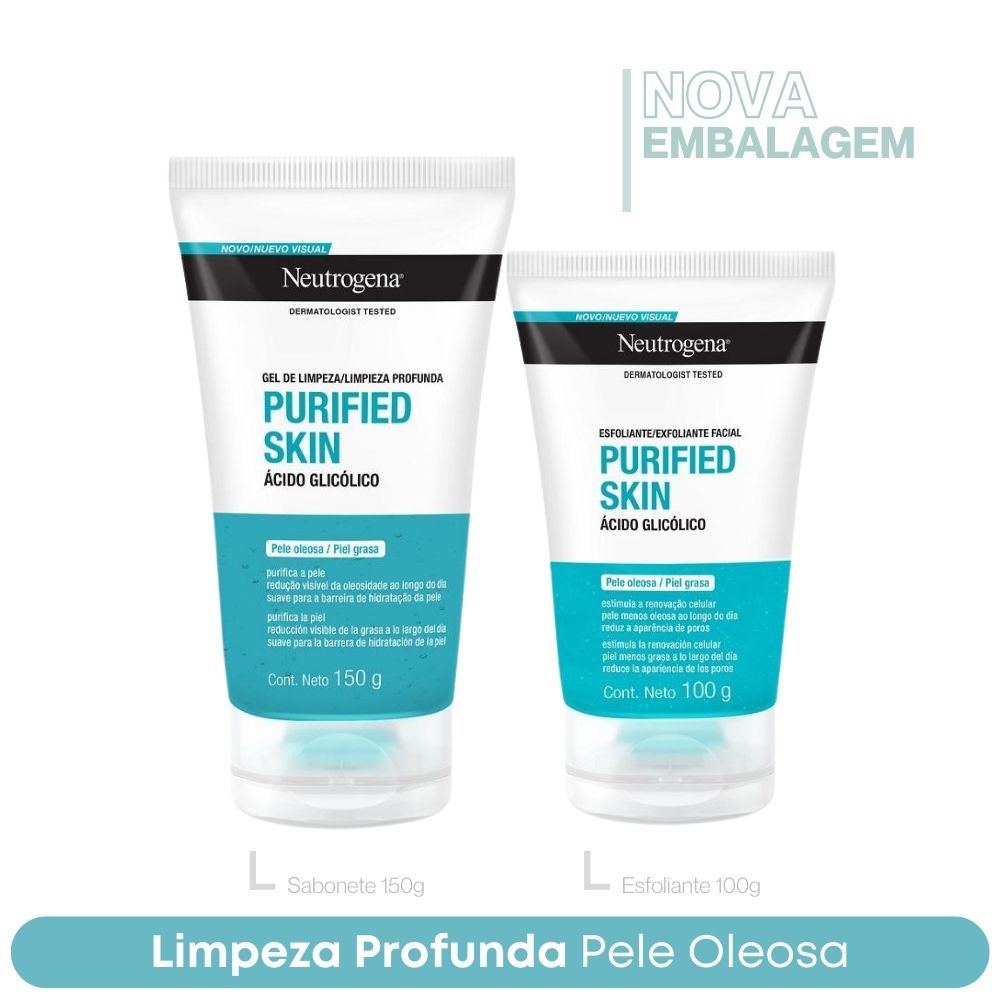 Kit Sabonete Gel Neutrogena 150g + Esfoliante Facial Purified Skin 100g Pele Oleosa
