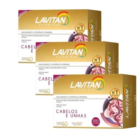 Kit 3x Lavitan Mais Hair Cimed C/60 Cáps Vitamina Força Cabelos E Unhas