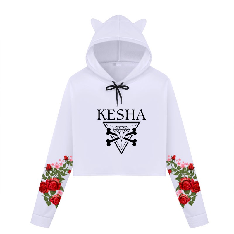 Blusa Cropped de Moletom Manga Flores Vermelhas Kesha A443
