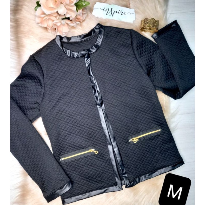 Casaco Blazer Feminino, Em Matelasse Preto Tamanho M.