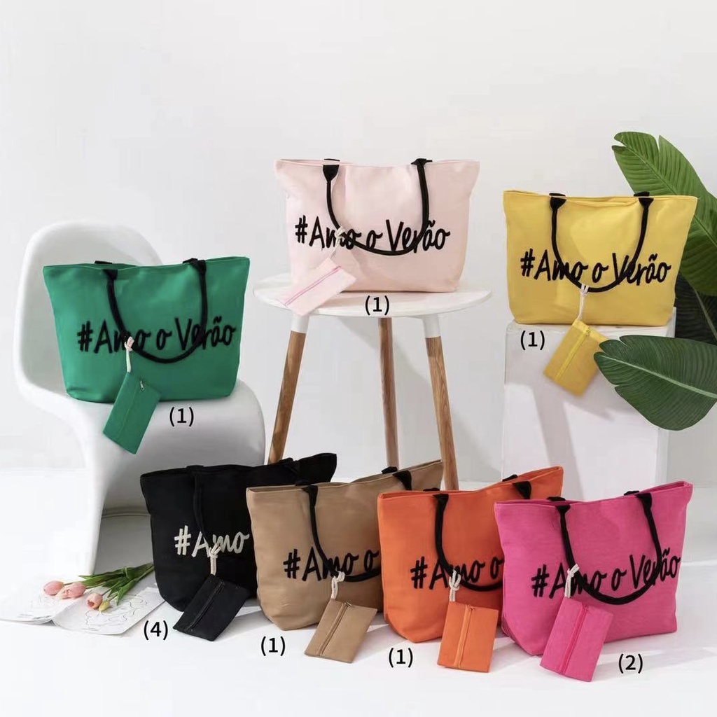 Bolsa De Praia Com Bolsinha Modelo Amo Verão