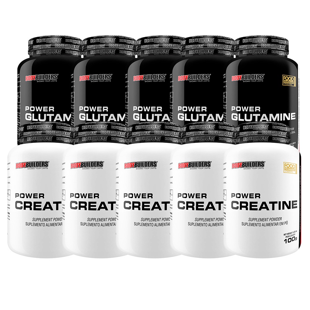 Kit 5x Power Glutamina 100g + 5x Power Creatina 100g - BodyBuilders