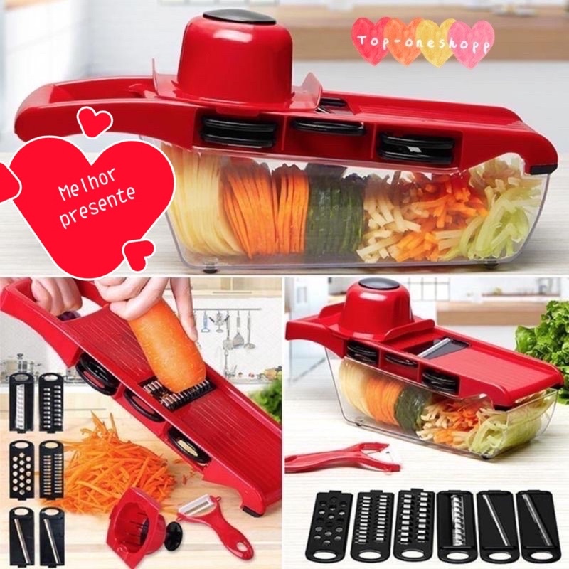 Mandoline Profissional Cozinha Slicer Aço Inox 10 em 1 Fatiador Cortador Ralador De Legume...