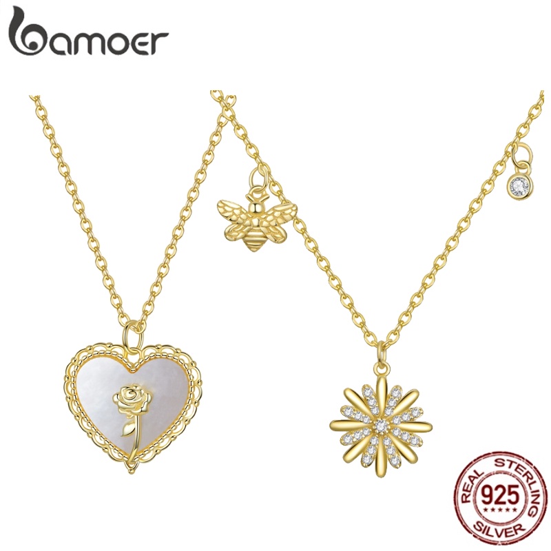 Colar Bamoer 925 Prata Rosa Margarida Versão Moda Joias Para Mulheres Presente Meninas - Fashion Accessories