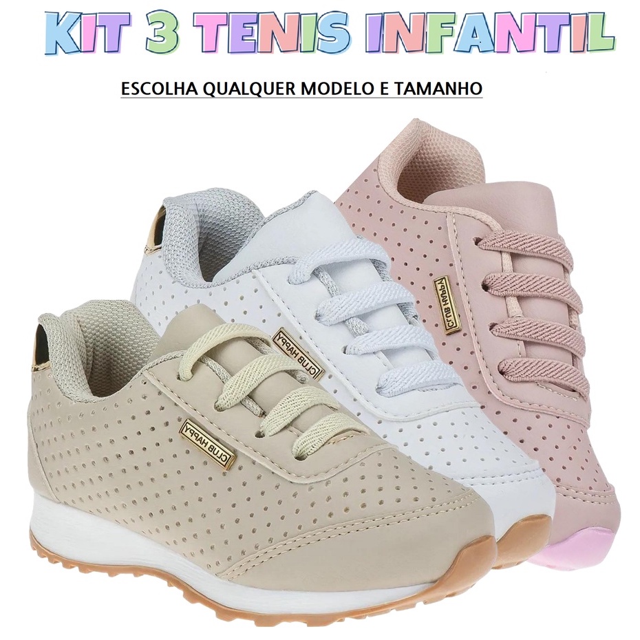 Kit 3 Pares De Tenis Tenis Criança Tenis Feminino Infantil