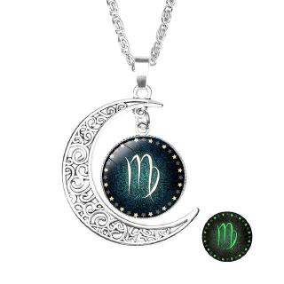 Colar com Pingente Luminoso de Lua Crescente/Constelação Vazado / Corrente de Clavícula com Cristal Feminino NX