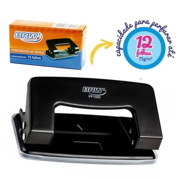 Perfurador de Papel dois Furos Preto 12 Folhas