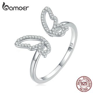 Anel De Abertura Bamoer 925 Prata Borboleta Versão Zircônio Joalheria Para Anéis De Dedo Feminino