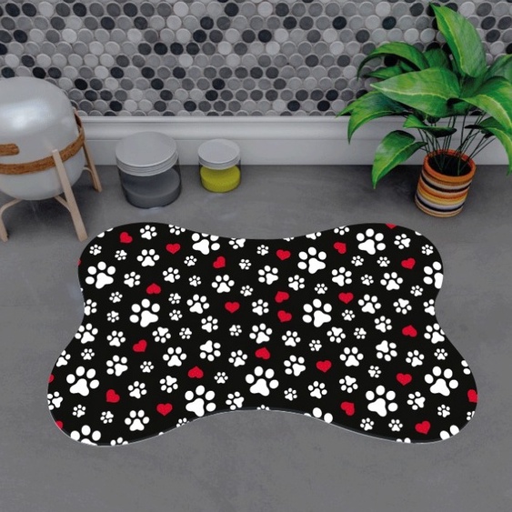 Tapete Pet Patinha Coração Para Comedouro Osso 46x30