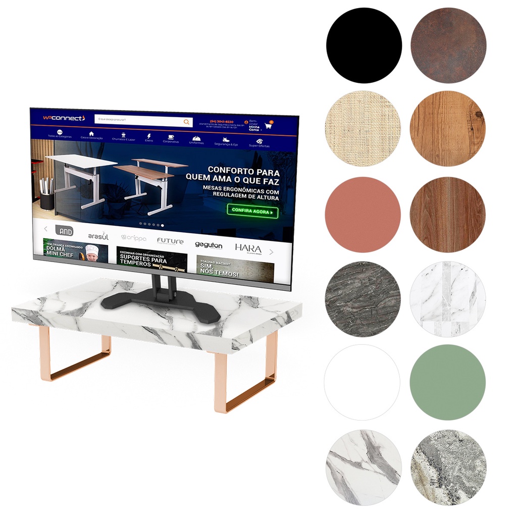 Suporte Ergonômico Para Monitor Aço Piatina Rosé Gold MDF 20x30cm - Wp Connect