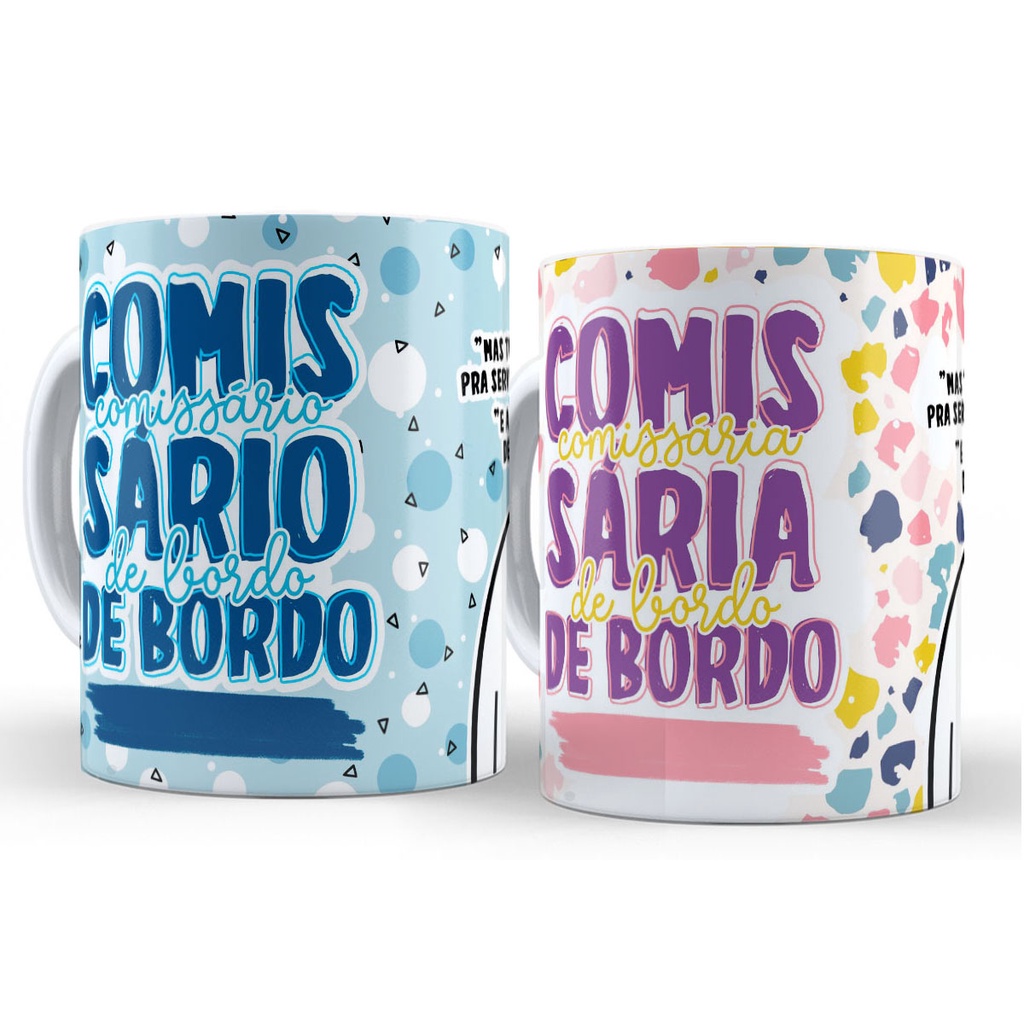 Caneca Flork Profissões Comissaria de Bordo e Comissario de Bordo Profissão Personalizada Bolo Bento Porcelana 325ml