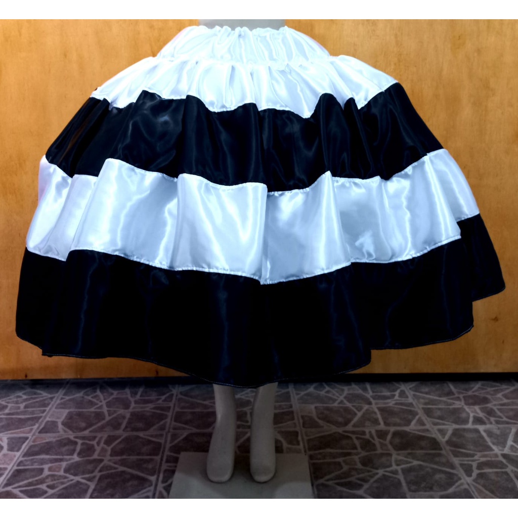 SAIA DE CETIM MULTICOLOR BRANCO E PRETO - MALANDRA - POMBA GIRA - UMBANDA E CANDOMBLÉ