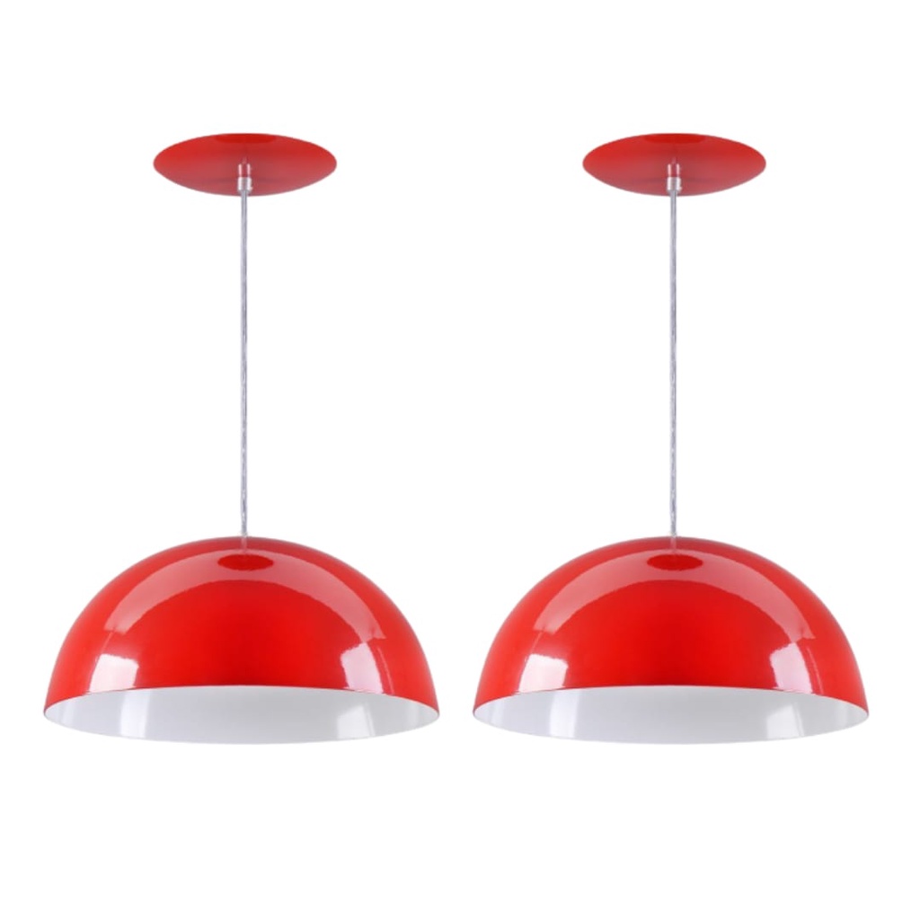 Kit 2 Pendentes Meia Lua 40cm Luminária Teto Bilhar Balcão Cozinha Jantar Bar