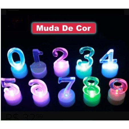 1 Vela de número led colorido piscando para aniversário festa e decoração em Oferta na Shopee