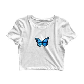 Blusa Feminina Cropped Hey Mina Borboleta Azul