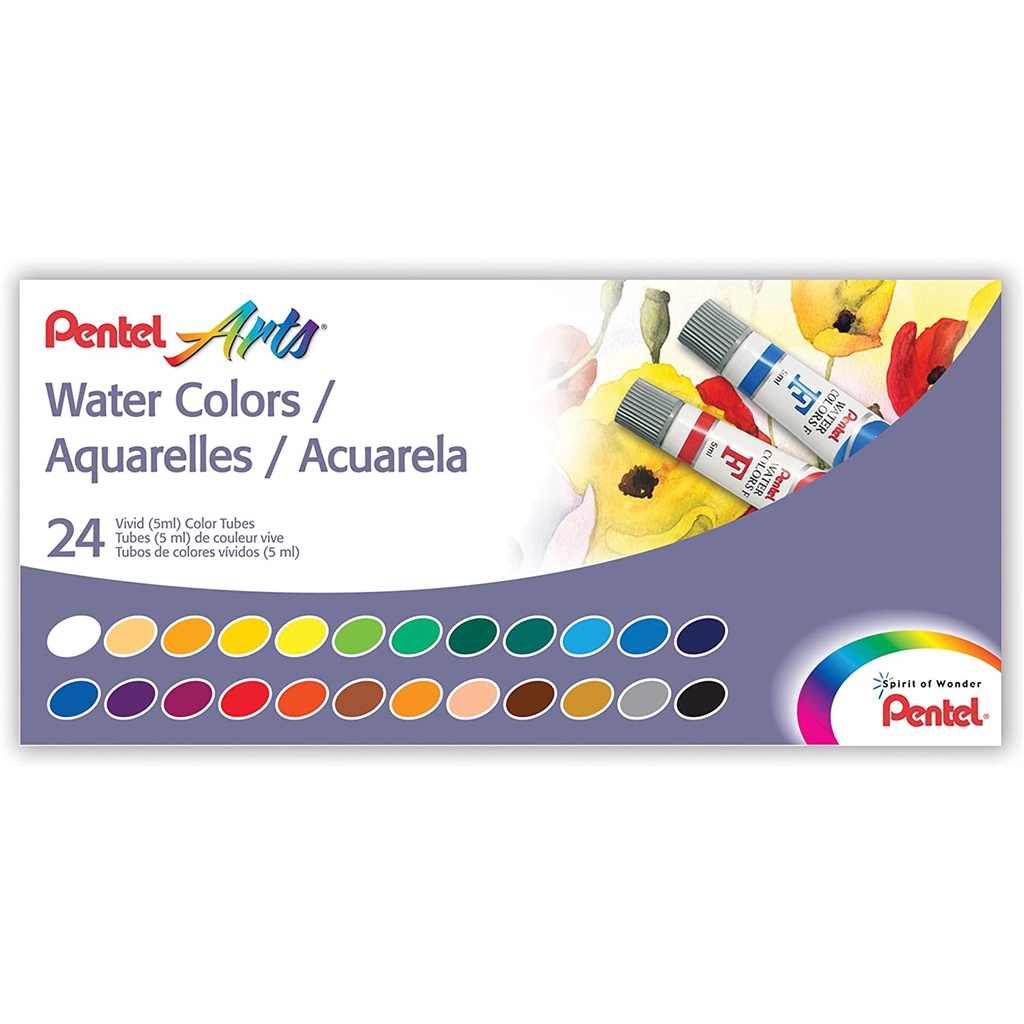 Tinta Aquarela 24 Cores Water Colours 5ml Pentel