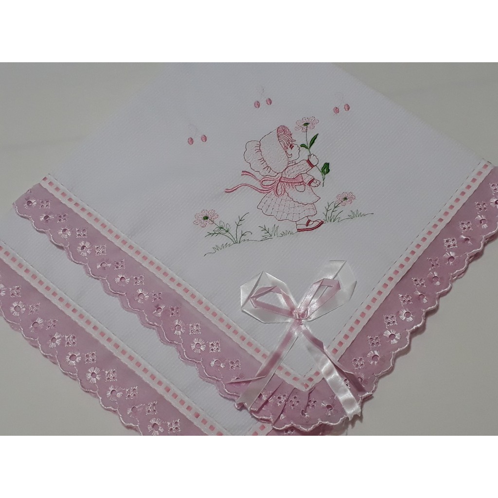 Manta para Bebê Menina Boneca Camponesa 100% Algodão  Verão para Bebe Bordada