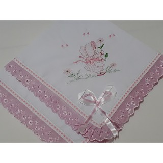 Manta para Bebê Menina Boneca Camponesa 100% Algodão Verão para Bebe Bordada